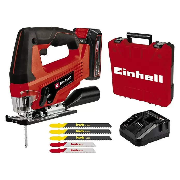 Einhell Power X-Change Akku-Stichsäge TC-JS 18 Li - 18 V, 1 Akku, 2,5 Ah, Leerlaufhubzahl: 0 - 2.700 Hübe/min - Diagonale Ansicht