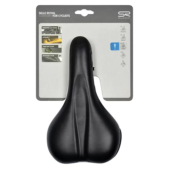 Selle Royal Fietszadel Rio Plus City - Zwart, Geschikt voor: Heren - Vooraanzicht