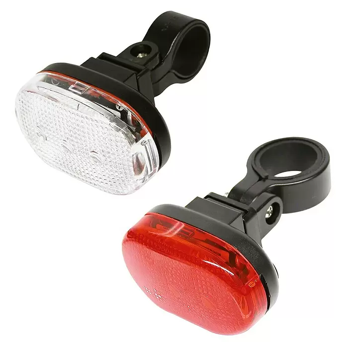 Dresco Fietsverlichtingsset Classic LED - Led, Wit/Rood - Diagonaal zicht
