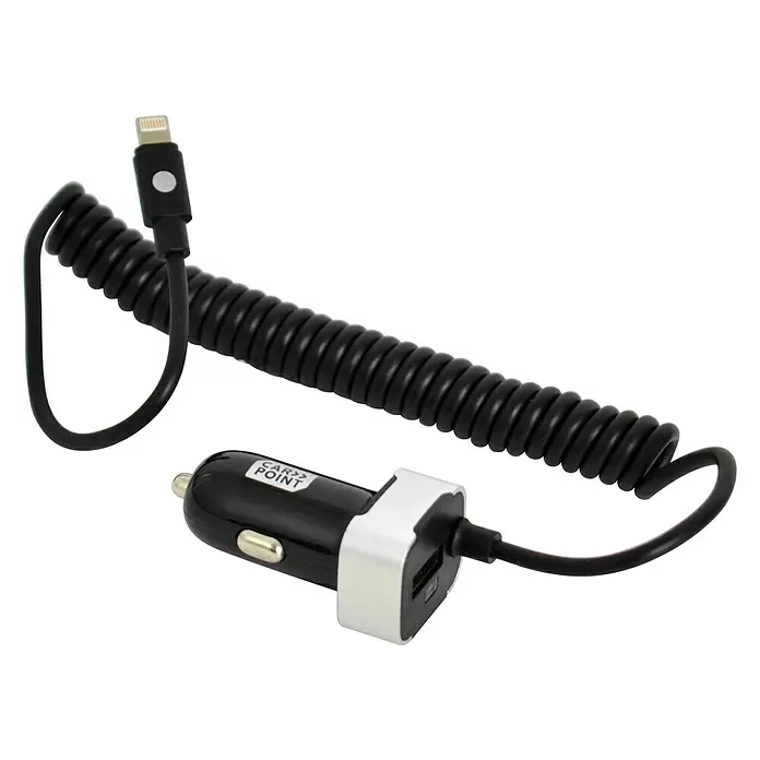 Carpoint USB-autolader 12V/24V 8 Pin + USB 2.4 - Zwart, 120 cm - Diagonaal zicht