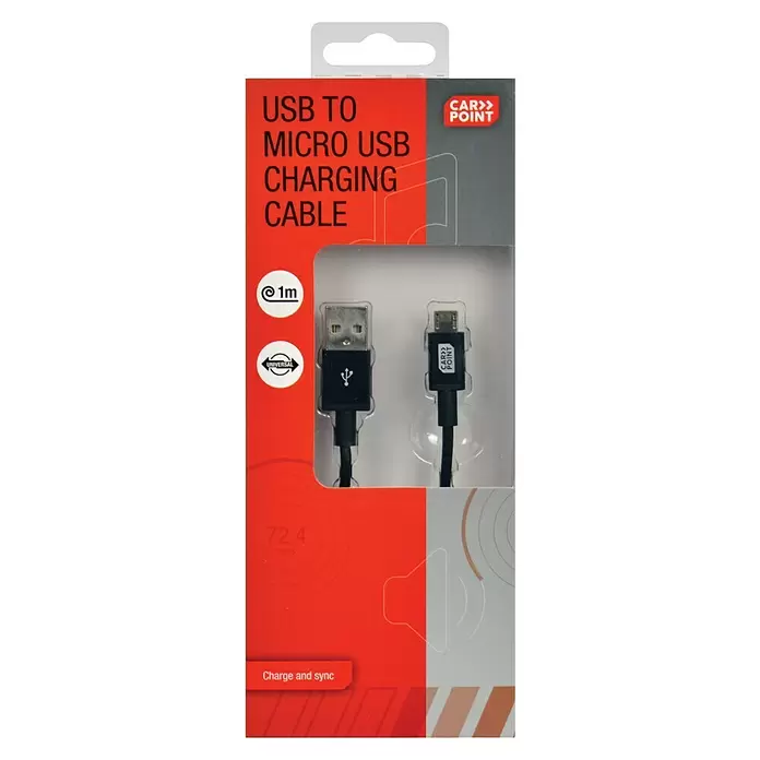 Carpoint USB-autolader kabel >Micro USB - Universeel, Zwart, 100 cm - Vooraanzicht