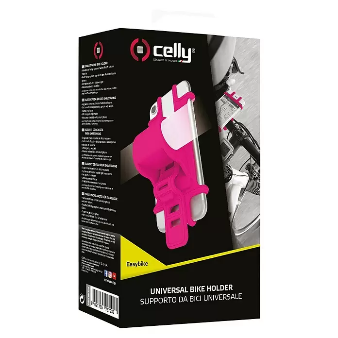 Celly Telefoonhouder Fiets - Roze, Siliconen, Geschikt voor: Fietsen - Diagonaal zicht