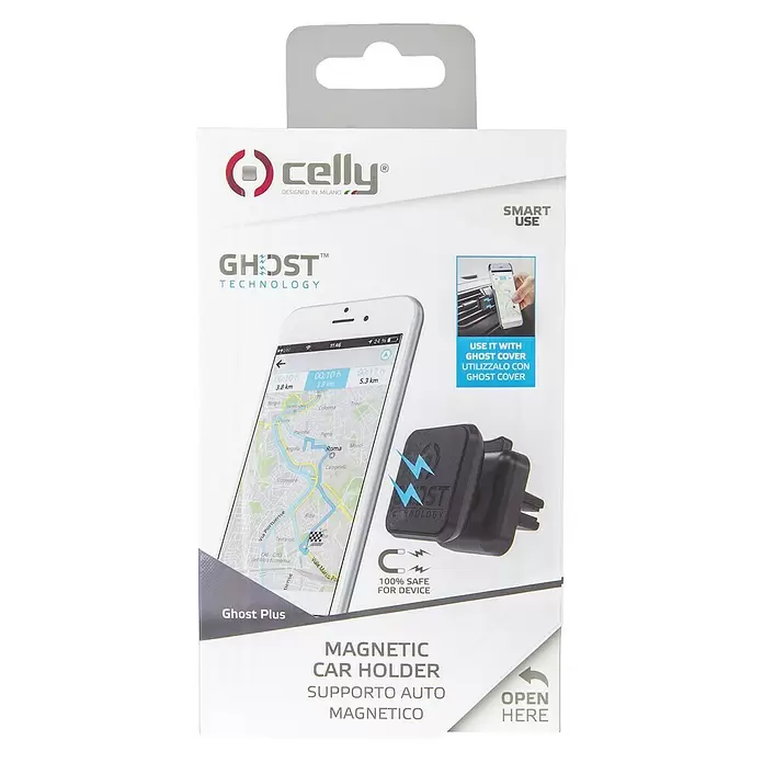 Celly Telefoonhouder Magnetisch Ghost Plus - Kunststof, Zwart, Geschikt voor: Auto's - Vooraanzicht