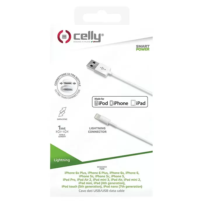 Celly Datakabel Iphone lightning - 100 cm, Wit - Vooraanzicht