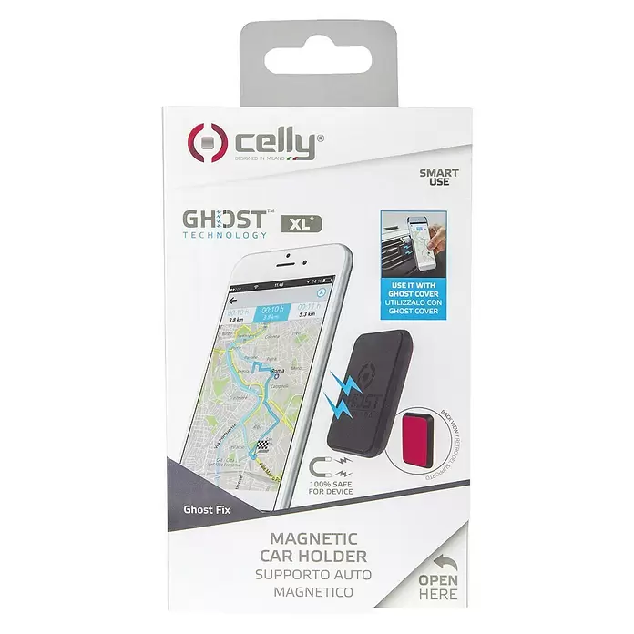 Celly Telefoonhouder Magnetisch Ghost Fix XL - Kunststof, Zwart, Geschikt voor: Auto's - Vooraanzicht