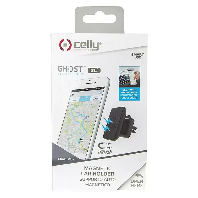 Celly Telefoonhouder Magnetisch Ghost Plus XL - Kunststof, Zwart, Geschikt voor: Auto's - Vooraanzicht