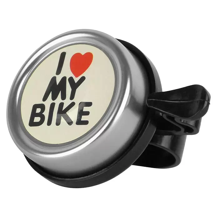Dresco Fietsbel I Love My Bike Chroom - Metaal - Diagonaal zicht