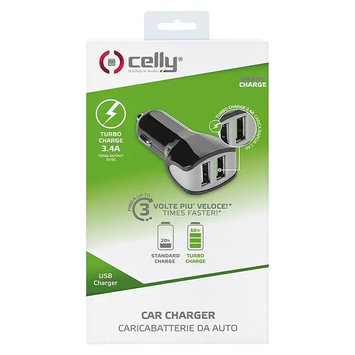 Celly USB-autolader Duo 3.4A - Zwart - Vooraanzicht