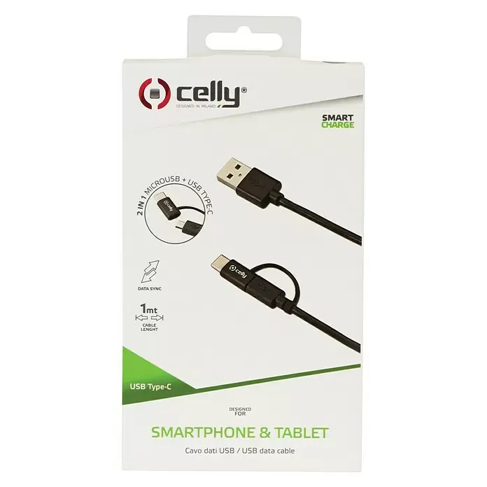 Celly USB-kabel Micro C - 100 cm, Zwart - Vooraanzicht