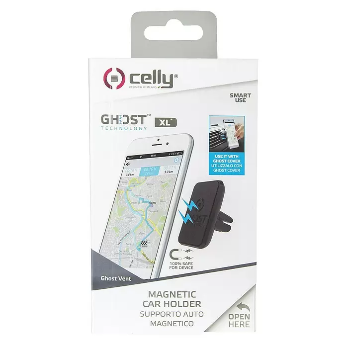Celly Telefoonhouder Magnetisch Ghost Vent XL - Kunststof, Zwart, Geschikt voor: Auto's - Vooraanzicht