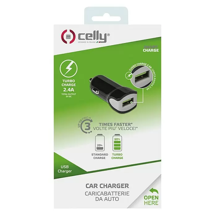 Celly USB-autolader 2.4A - Zwart - Vooraanzicht
