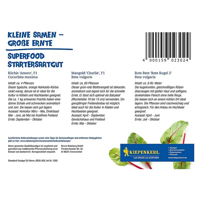 Kiepenkerl Saatgut Gemüsepower für dich - Kürbis/Mangold/Rote Beete - Rückansicht