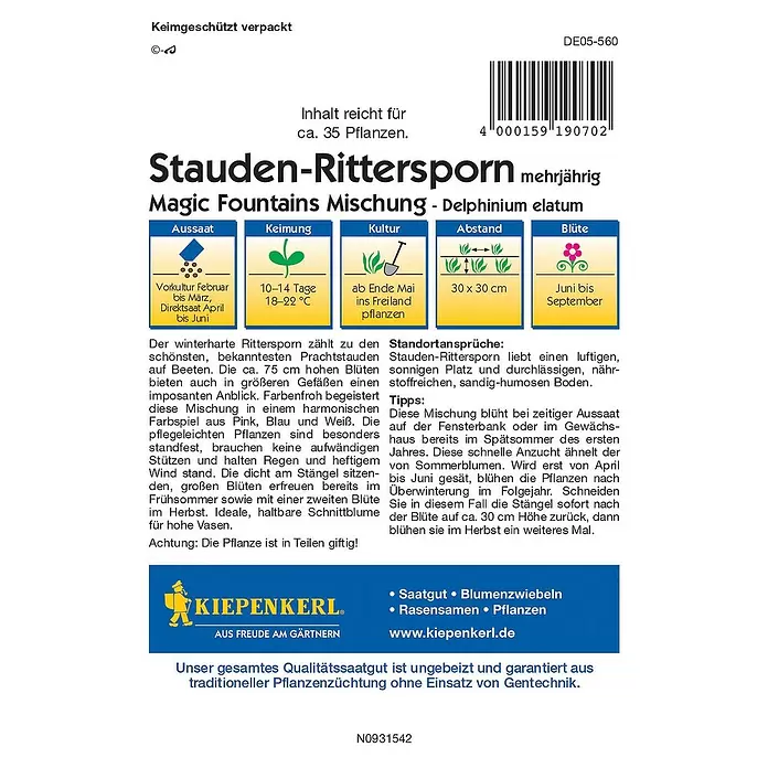 Kiepenkerl Profi-Line Blumensamen Rittersporn - Delphinium elatum - Rückansicht