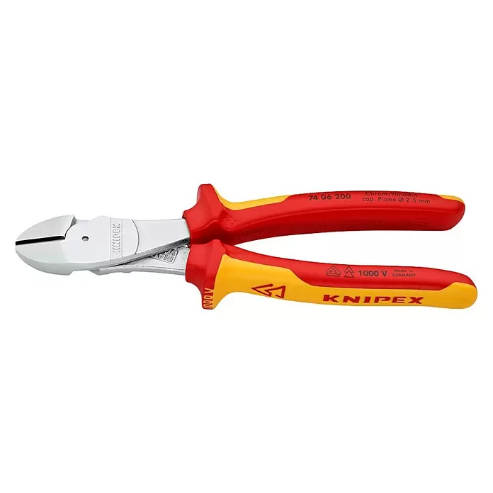Knipex Alicates de corte diagonal de fuerza - Largo: 200 mm, Material empuñadura: Funda de varios componentes, Modelo cabezal: Cromado - Vista angular