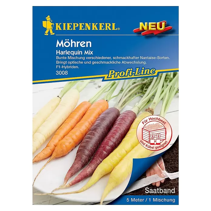 Kiepenkerl Gemüsesamen Möhre - Harlequin Mix, Daucus carota, Erntezeit: Juni - Vorderansicht
