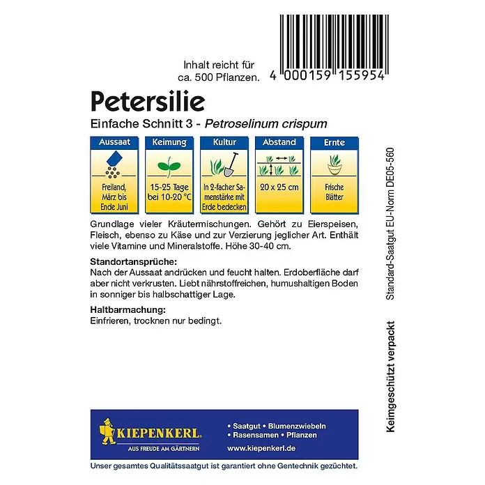 Kiepenkerl Kräutersamen Petersilie - Petroselinum crispum, Saatzeit: März, Erntezeit: Juni - Rückansicht