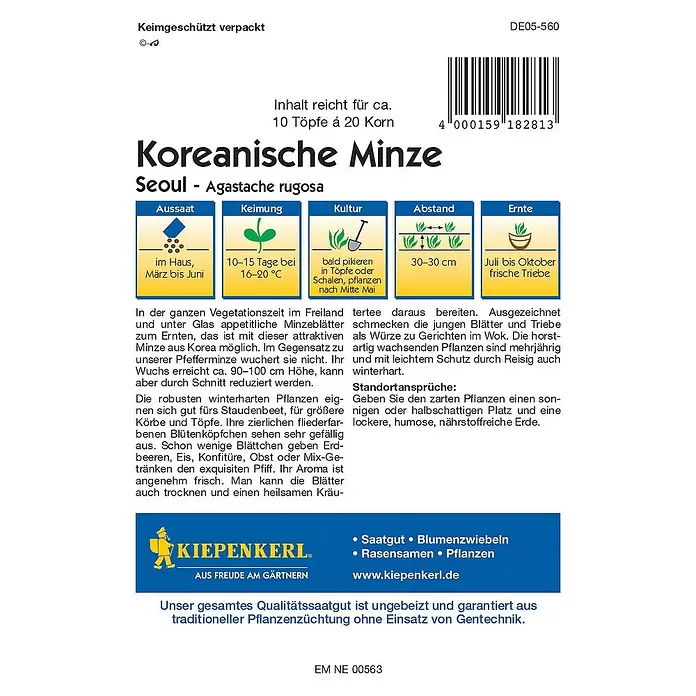 Kiepenkerl Kräutersamen Koreanische Minze - Agastache rugosa, Saatzeit: Mai, Erntezeit: Juli - Rückansicht