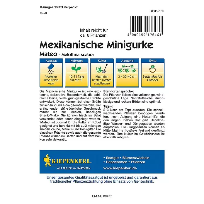 Kiepenkerl Profi-Line Gemüsesamen Mexikanische Minigurke - Melothria scabra, Erntezeit: September - Rückansicht
