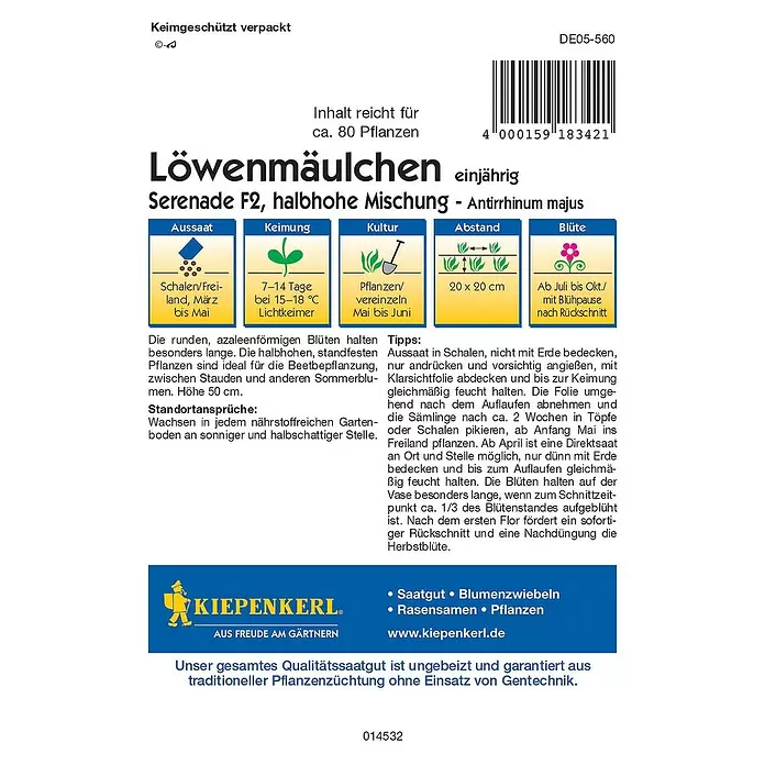 Kiepenkerl Profi-Line Blumensamen Löwenmäulchen - Serenade F1, Antirrhinum majus - Rückansicht
