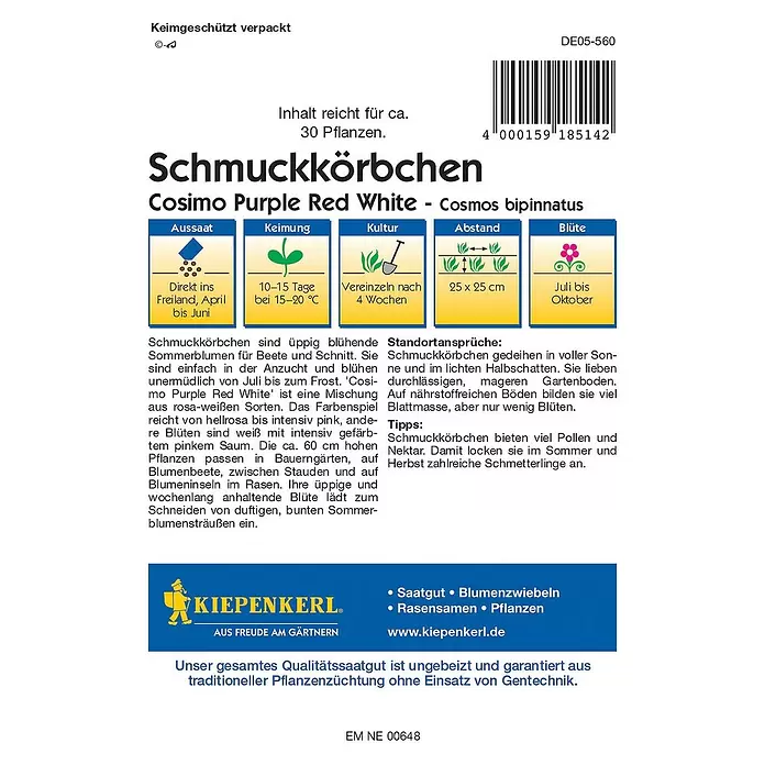 Kiepenkerl Profi-Line Blumensamen Schmuckkörbchen - Cosmos bipinnatus - Rückansicht