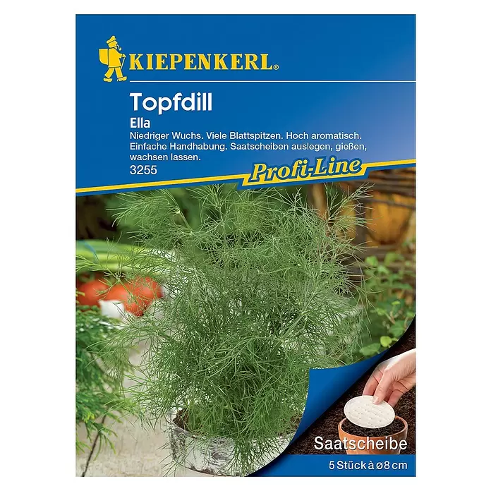 Kiepenkerl Profi-Line Kräutersamen Topfdill - Ella - Saatscheibe, Anethum graveolens var. hortorum, Saatzeit: Ganzjährig, Erntezeit: Ganzjährig - Vorderansicht