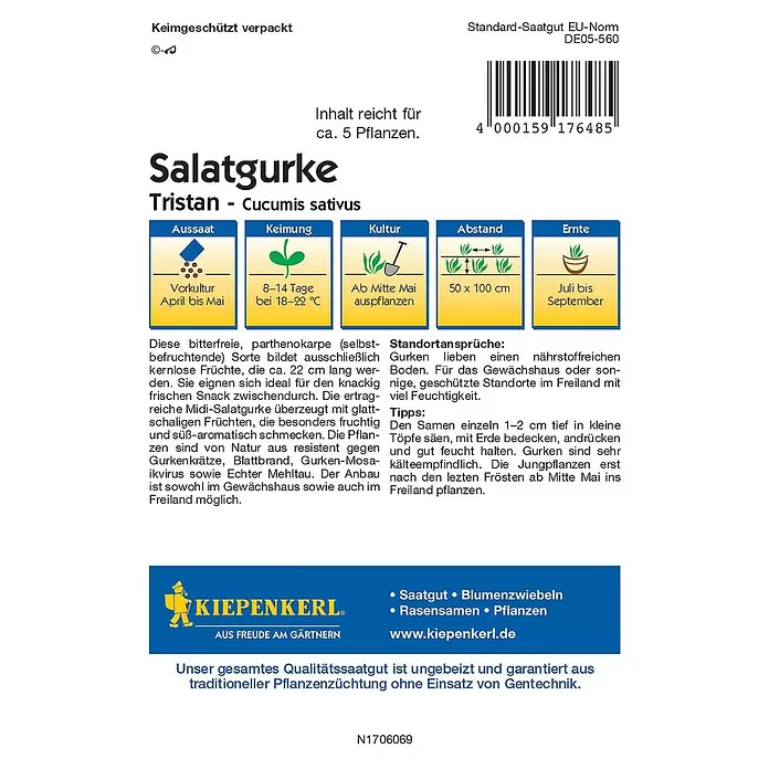 Kiepenkerl Profi-Line Gemüsesamen Salatgurke - Tristan F1, Cucumis sativus, Erntezeit: Juli - Rückansicht