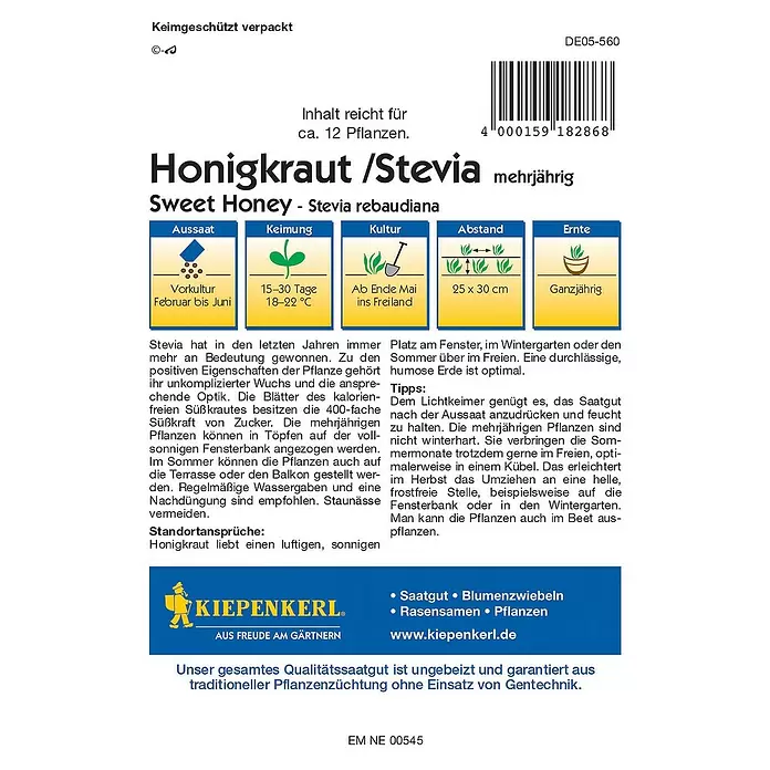 Kiepenkerl Profi-Line Kräutersamen Stevia - Stevia rebaudiana, Erntezeit: Ganzjährig - Rückansicht