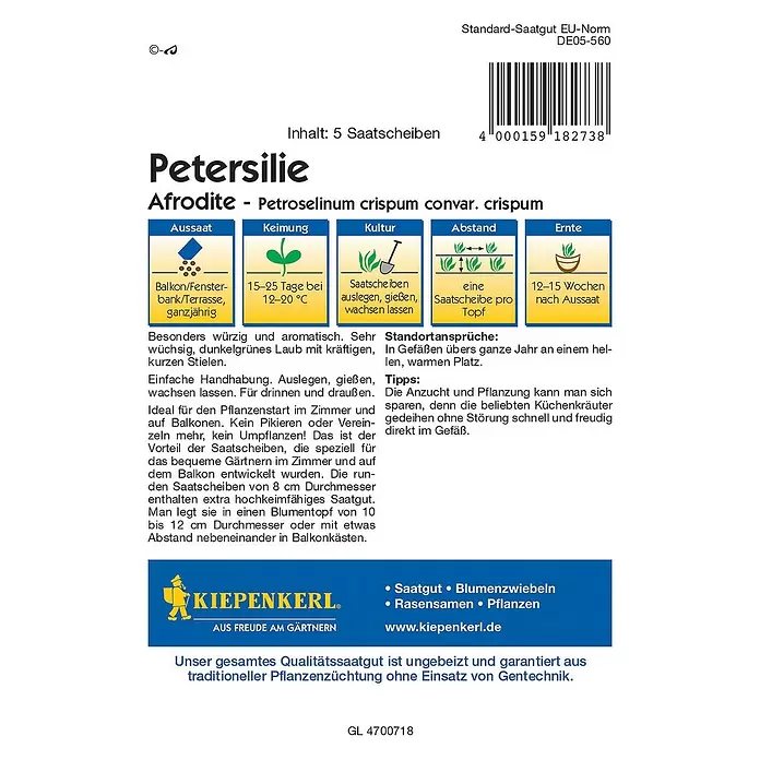 Kiepenkerl Profi-Line Kräutersamen Schnittlauch Saatscheibe - Petroselinum crispum var. crispum, Erntezeit: Ganzjährig - Rückansicht