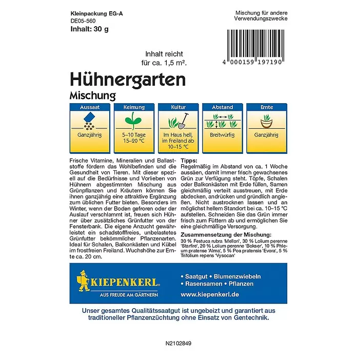 Kiepenkerl Profi-Line Saatgut Hühnergarten - Verschiedene sorten - Rückansicht