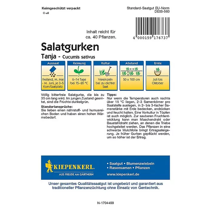 Kiepenkerl Profi-Line Gemüsesamen Salatgurke - Tanja, Cucumis sativus, Erntezeit: Juli - Rückansicht