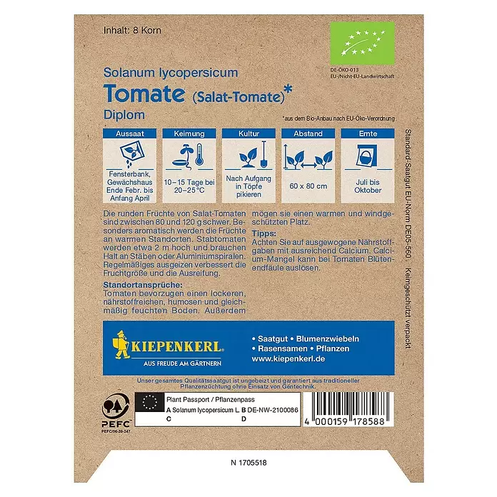 Kiepenkerl Profi-Line Gemüsesamen Bio Salat-Tomate - Solanum lycopersicum, Erntezeit: Juli - Rückansicht