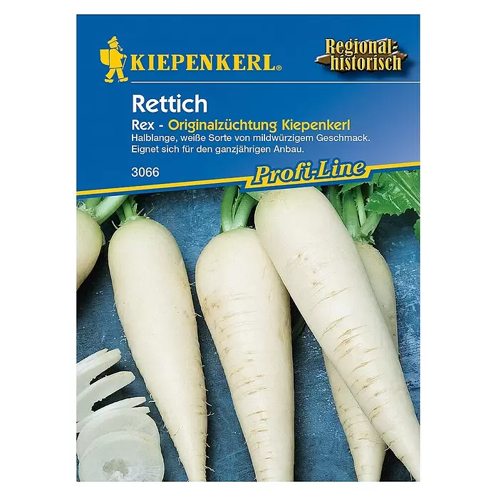 Kiepenkerl Profi-Line Gemüsesamen Rettich Rex - Raphanus sativus var. longipinnatus, Erntezeit: April - Vorderansicht