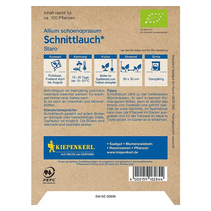 Kiepenkerl Profi-Line Kräutersamen BIO Schnittlauch - Allium schoenoprasum, Saatzeit: April, Erntezeit: Ganzjährig - Rückansicht