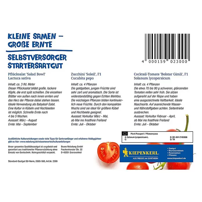 Kiepenkerl Saatgut Lust auf eigene Ernte - Pflücksalat/Zucchini/Tomate - Rückansicht