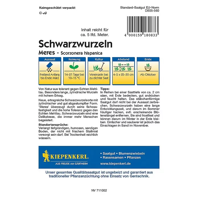 Kiepenkerl Gemüsesamen - Scorzonera hispanica, Erntezeit: Oktober - Rückansicht