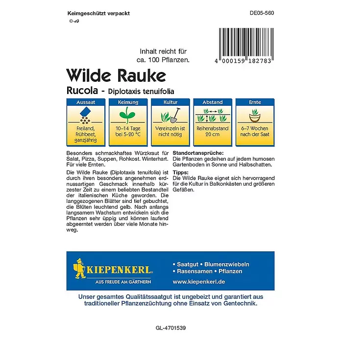 Kiepenkerl Profi-Line Salatsamen Wilde Rauke - Diplotaxis tenuifolia, Erntezeit: Ganzjährig - Rückansicht