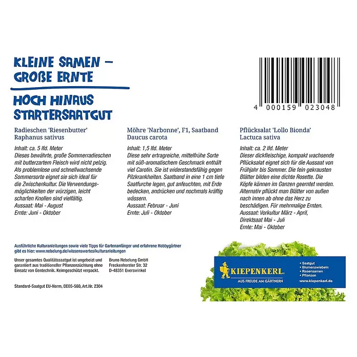 Kiepenkerl Saatgut Knackiges auf kleinstem Raum - Radieschen/Möhre/Pflücksalat - Rückansicht