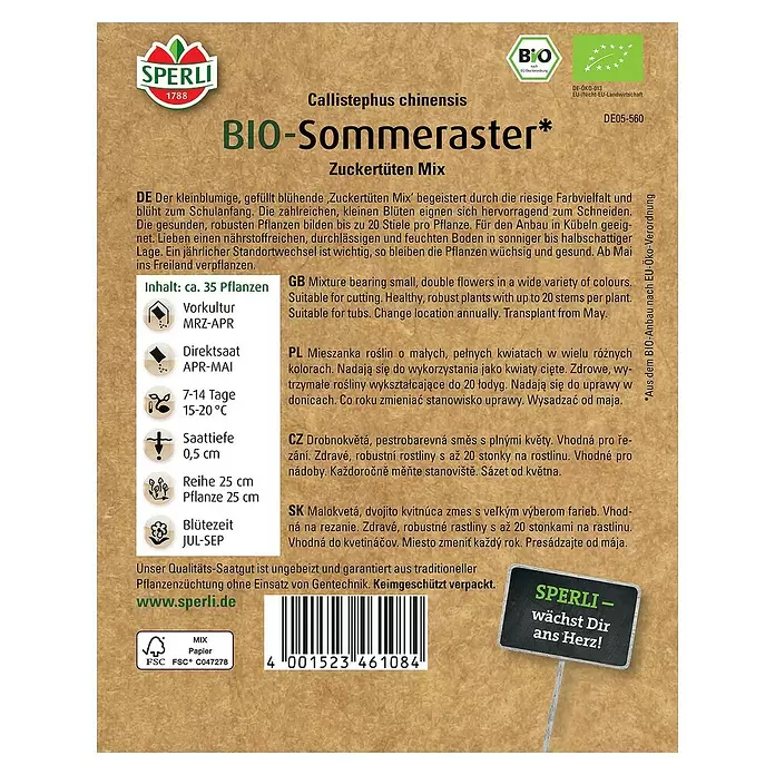 Sperli Blumensamen BIO Sommeraster - Callistephus chinensis - Rückansicht