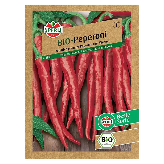 Sperli Gemüsesamen BIO Peperoni - Capsicum annuum, Erntezeit: Juli - Vorderansicht