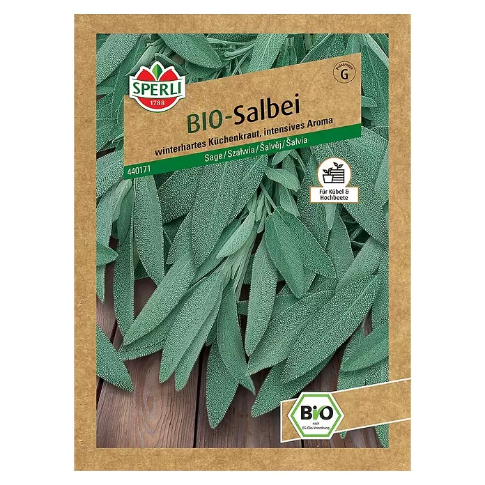 Sperli Kräutersamen BIO Salbei - Salvia officinalis, Saatzeit: Mai, Erntezeit: Mai - Vorderansicht