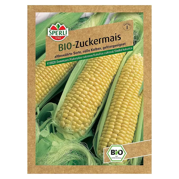 Sperli Gemüsesamen BIO Zuckermais - Zea mays ssp. saccharata, Erntezeit: Juli - Vorderansicht