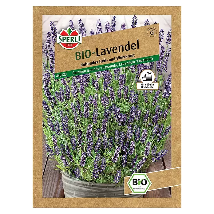 Sperli Kräutersamen BIO Lavendel - Lavandula angustifolia, Saatzeit: Mai, Erntezeit: Juni - Vorderansicht