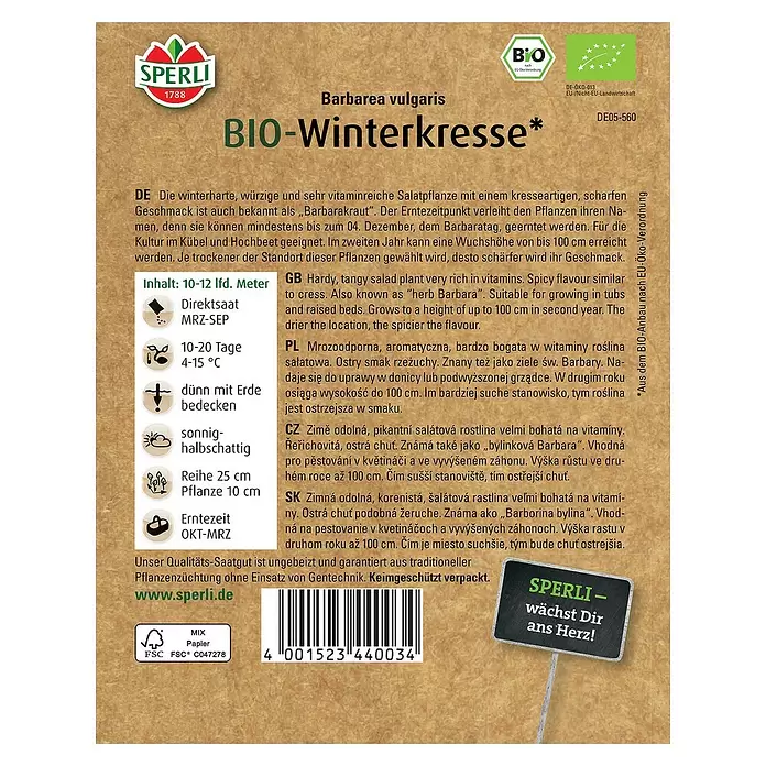 Sperli Saatgut BIO Winterkresse - Barbarea vulgaris - Rückansicht