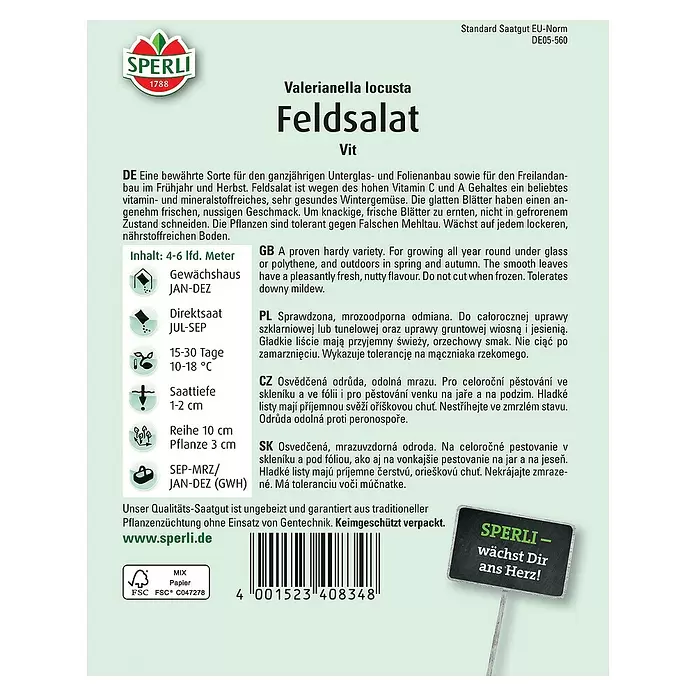 Sperli Salatsamen Feldsalat - Valerianella locusta, Erntezeit: Ganzjährig - Rückansicht