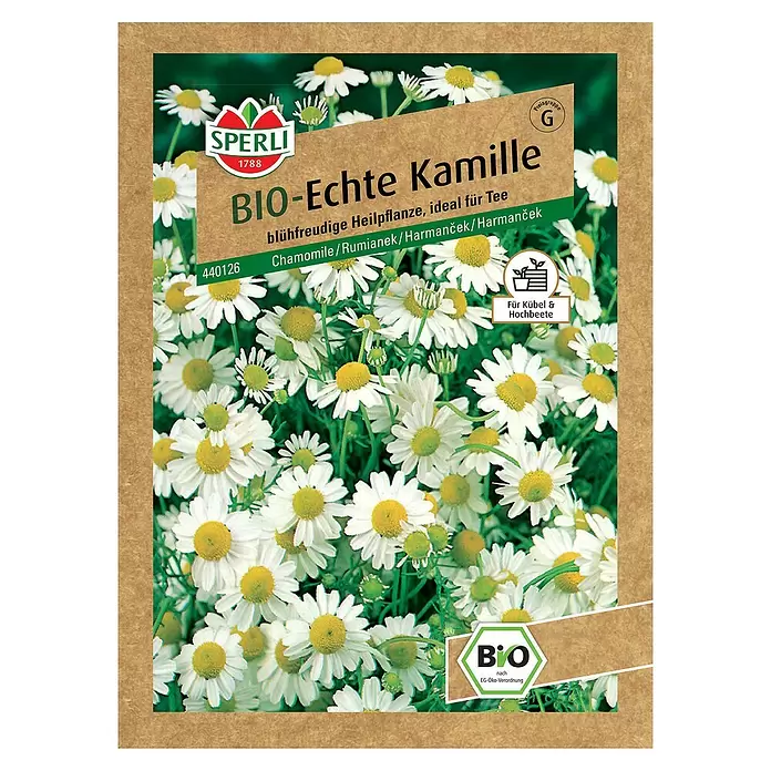 Sperli Kräutersamen BIO Echte Kamille - Matricaria recutita, Saatzeit: April - Vorderansicht
