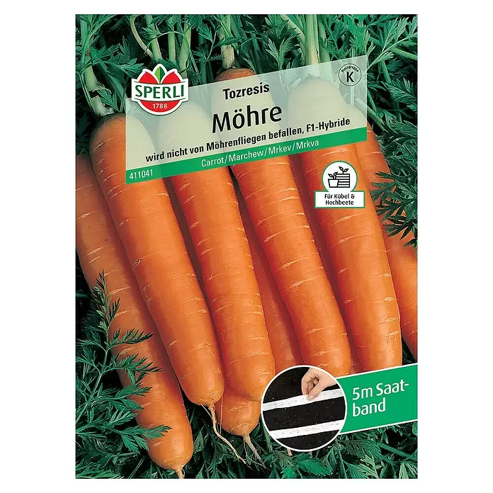 Sperli Gemüsesamen Möhre - Tozresis - Saatband, Daucus carota, Erntezeit: August - Vorderansicht