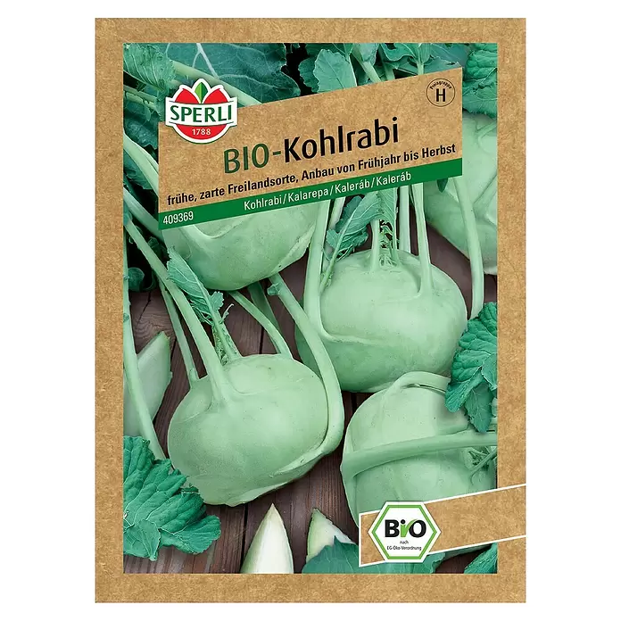 Sperli Gemüsesamen BIO Kohlrabi - Brassica oleracea var. gongylodes, Erntezeit: Juni - Vorderansicht