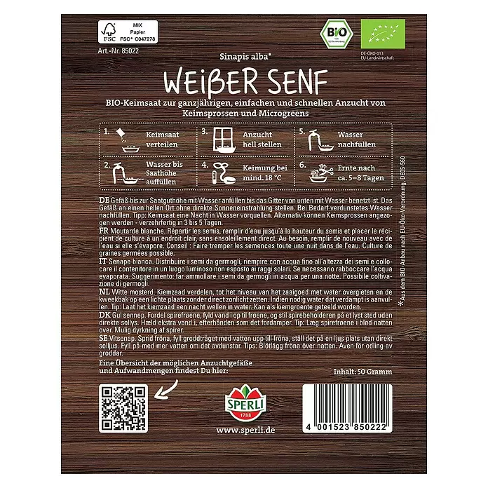 Sperli Saatgut Microgreen Saat - Sinapis alba - Rückansicht