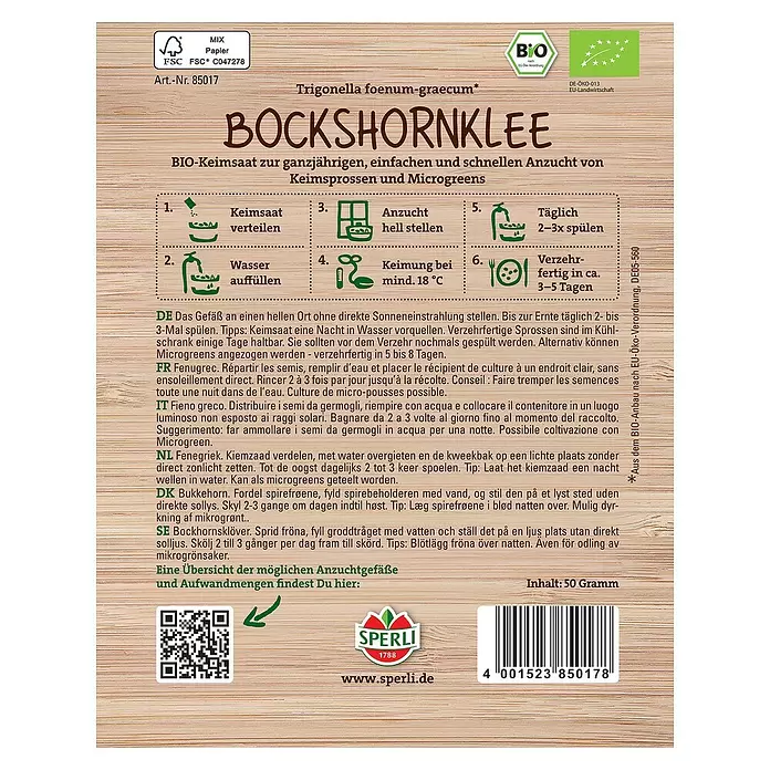 Sperli Saatgut Keimsprossen - Trigonella foenum-graecum - Rückansicht