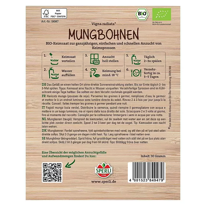 Sperli Saatgut Keimsprossen - Vigna radiata - Rückansicht